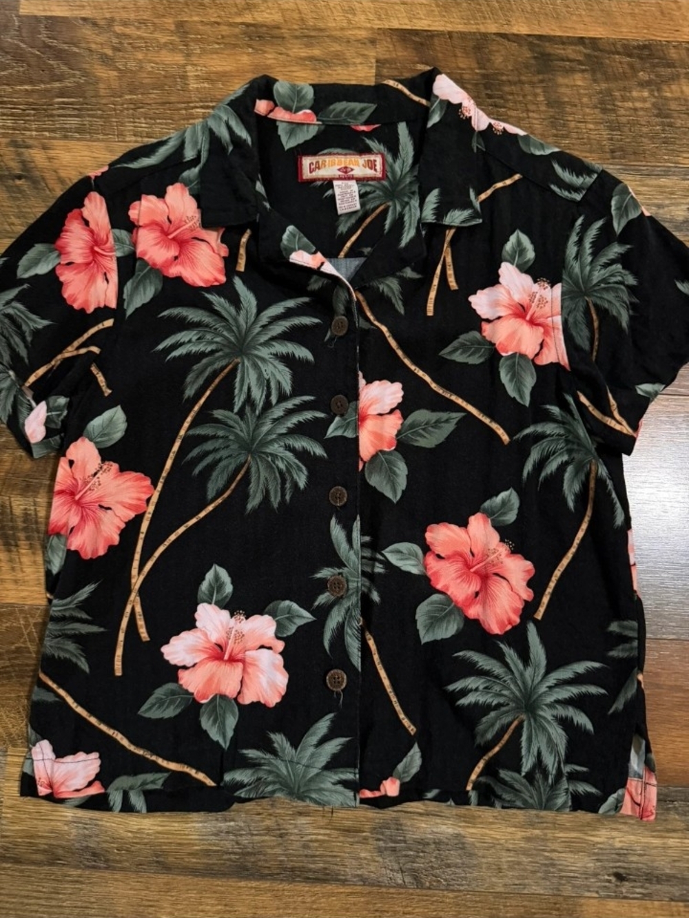 Caribbean Joe Floral Button Down Shirt in Black & Pink Size Medium